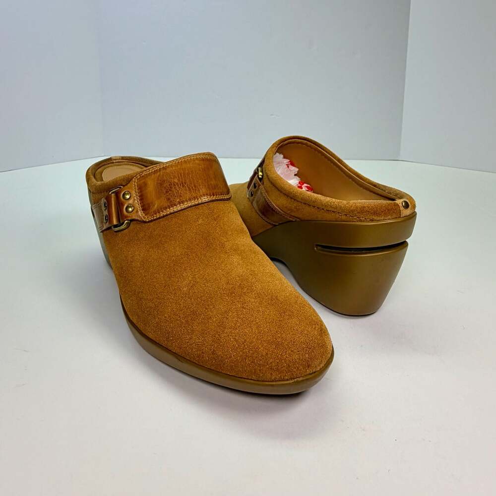 Cole Haan Women's Brown Suede Wedge Mule Clogs with Buckle Detail Size 8.5 B - Picture 14 of 15